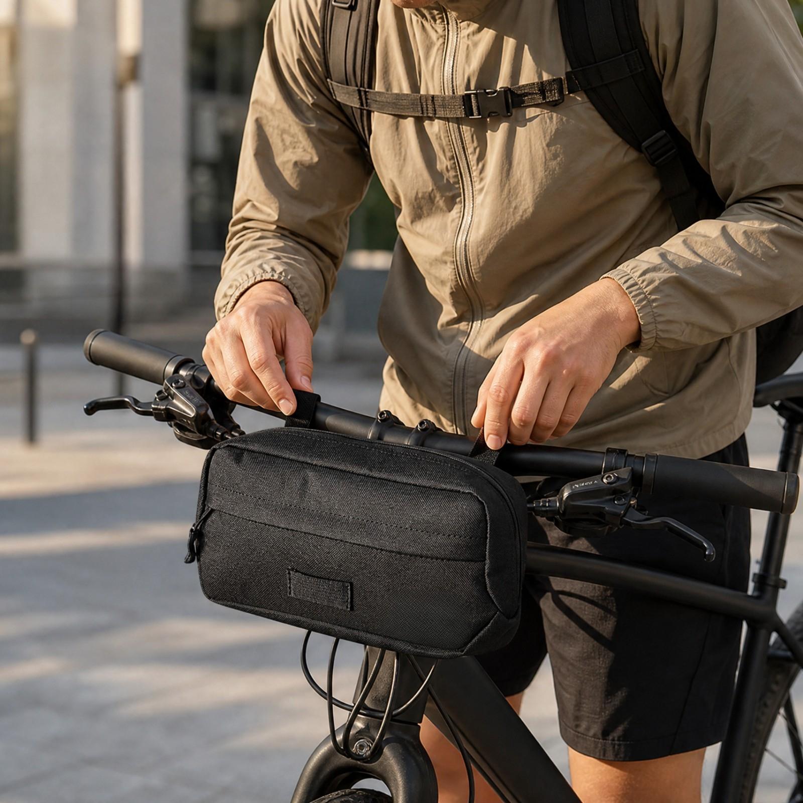Cycling Commute Essentials - Kompakt Bisiklet Gidon Çantası, Siyah PVC,